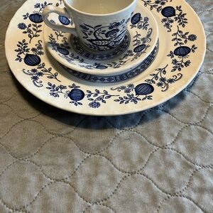 3 piece decorative place setting blue heritage.  12” plate, coffee cup & saucer.